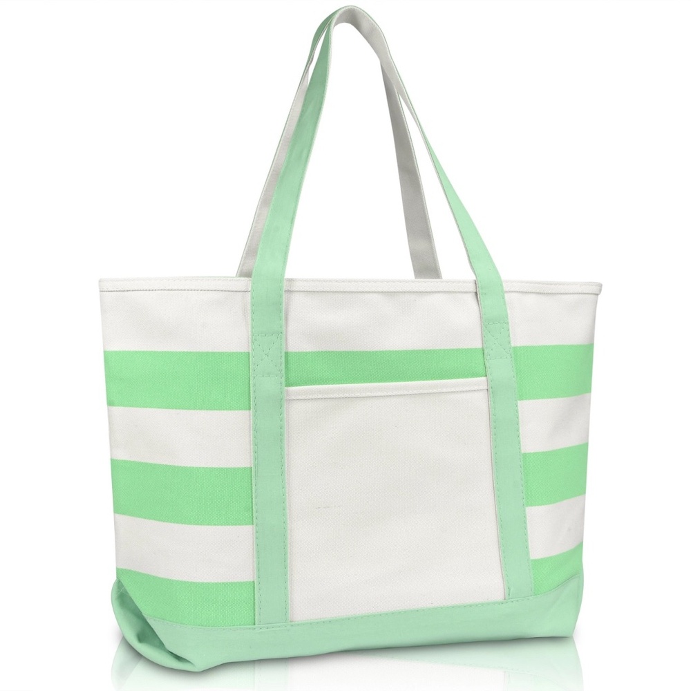 Premium Striped Tote / Beach Bag - Mint Green